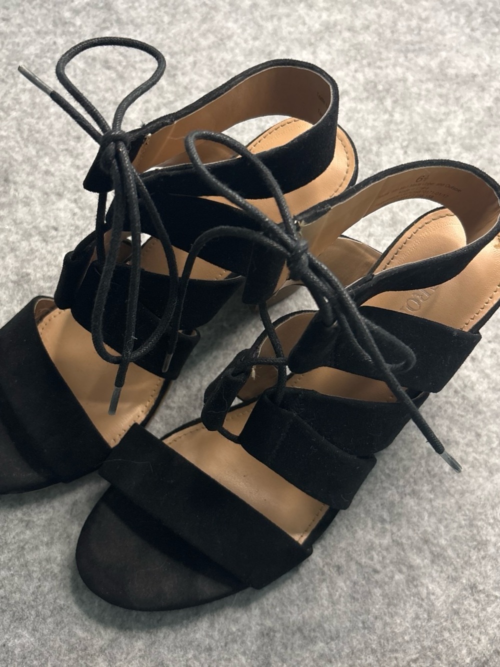 Merona Black Suede Lace-Up Strappy Heels